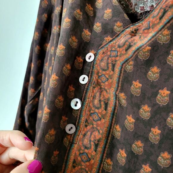 SUNDANCE Ali Mixed Media Printed Shift Dress Brown Fall Size PS Petite Small - Picture 7 of 12